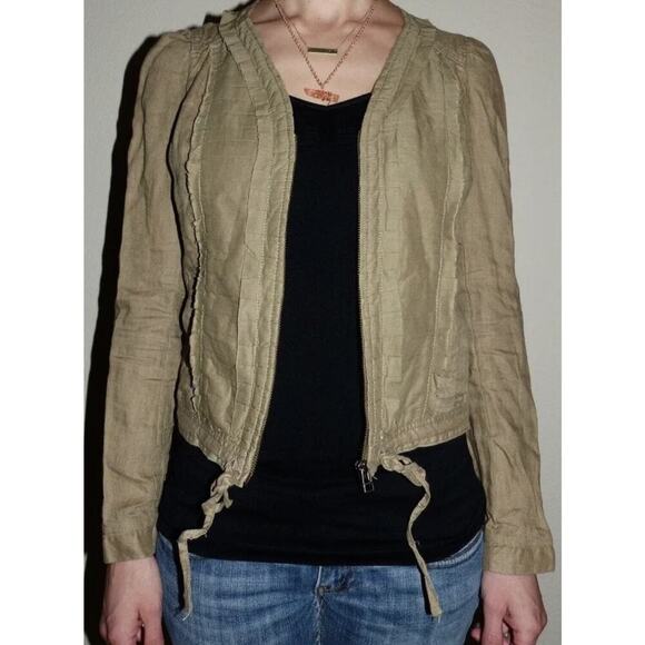 Anthropologie Hei Hei Bomber Jacket Linen Green Pleated Zip Military Sz 10 Top - Picture 8 of 8